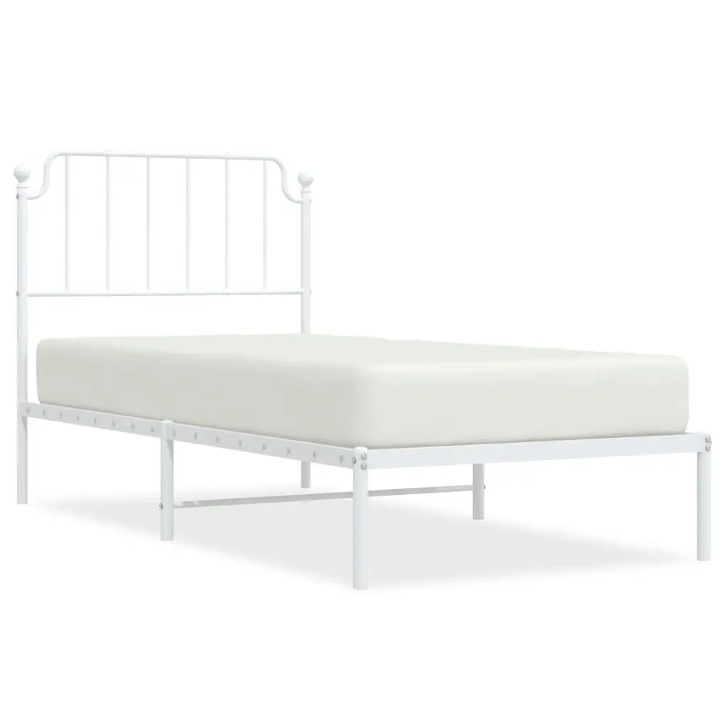 Metal Bed Frame with Headboard White 92x187 cm Single Size 373928