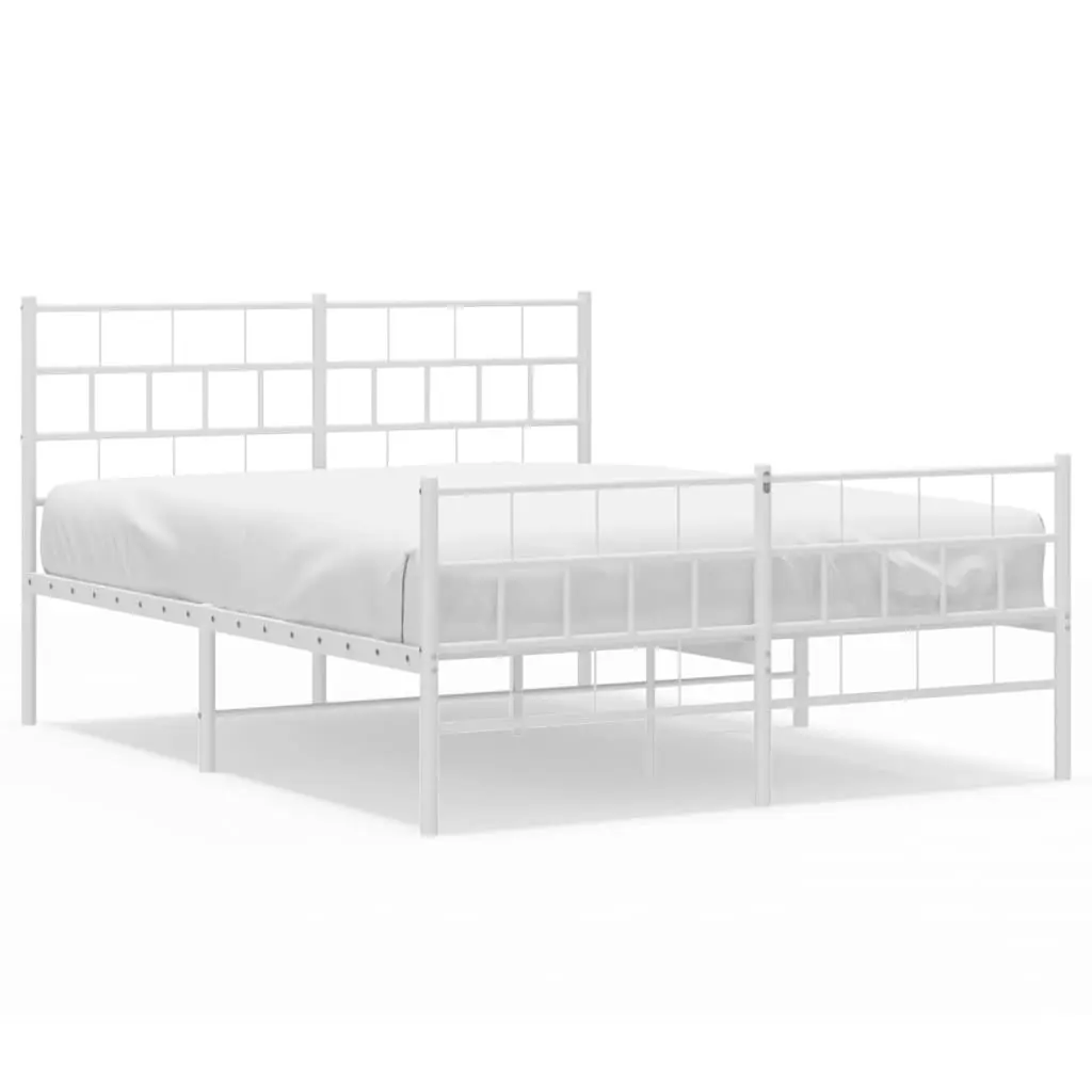 Metal Bed Frame with Headboard and Footboard White 135x190 cm 355725