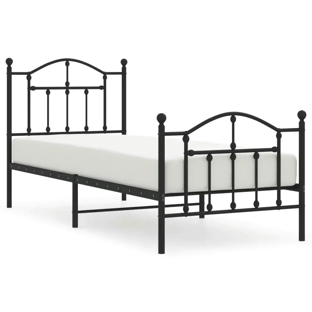 Metal Bed Frame with Headboard and Footboard Black 92x187 cm Single Size 353449