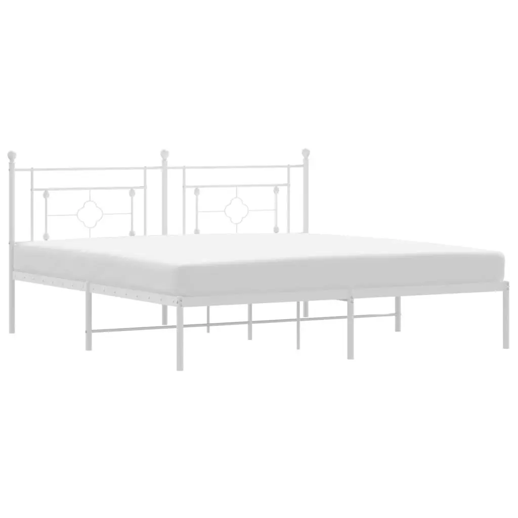 Metal Bed Frame with Headboard White 183x203 cm King Size 374392