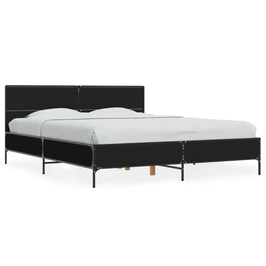 Bed Frame Black 150x200 cm Engineered Wood and Metal 3280002