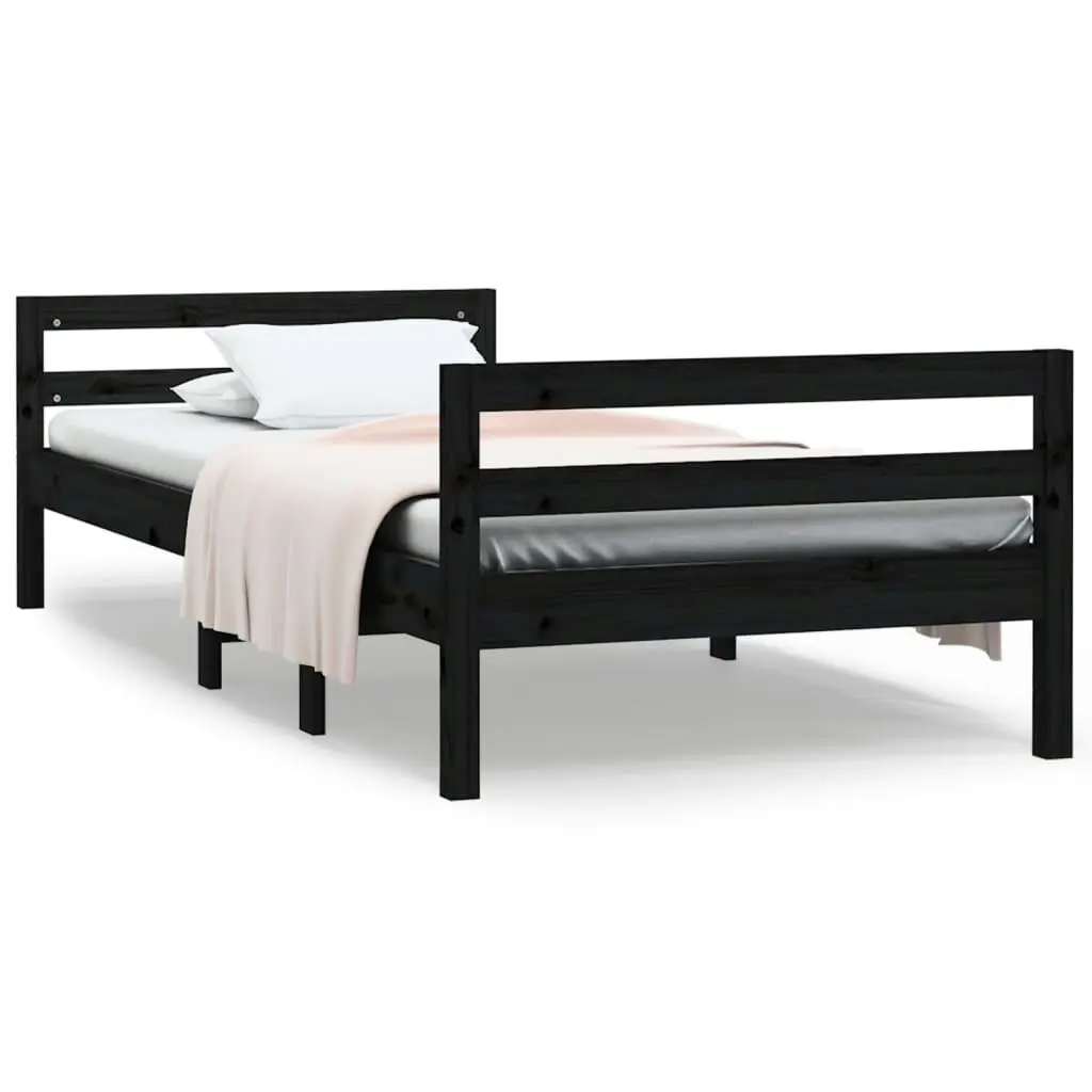 Bed Frame without Mattress Black 90x190 cm Solid Wood Pine 821638