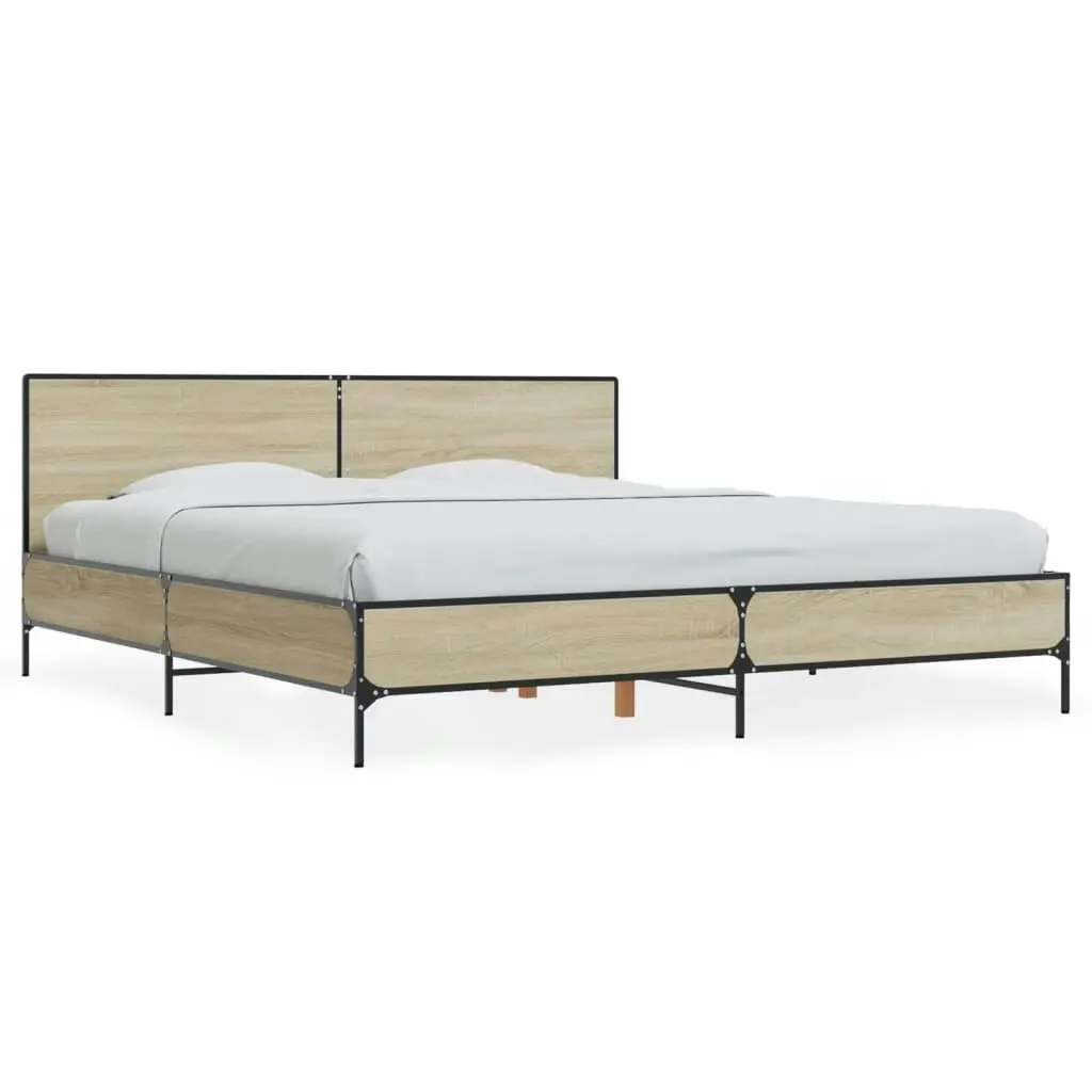 Bed Frame Sonoma Oak 183x203 cm King Size Engineered Wood and Metal 3280013