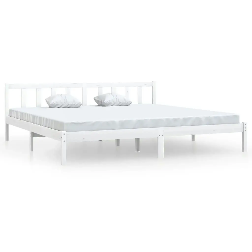 Bed Frame White Solid Wood Pine 183x203 cm King Size 810098