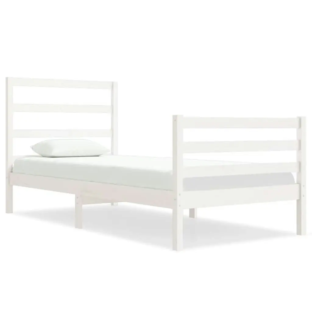 Bed Frame White Solid Wood Pine 92x187 cm Single Size 3104972