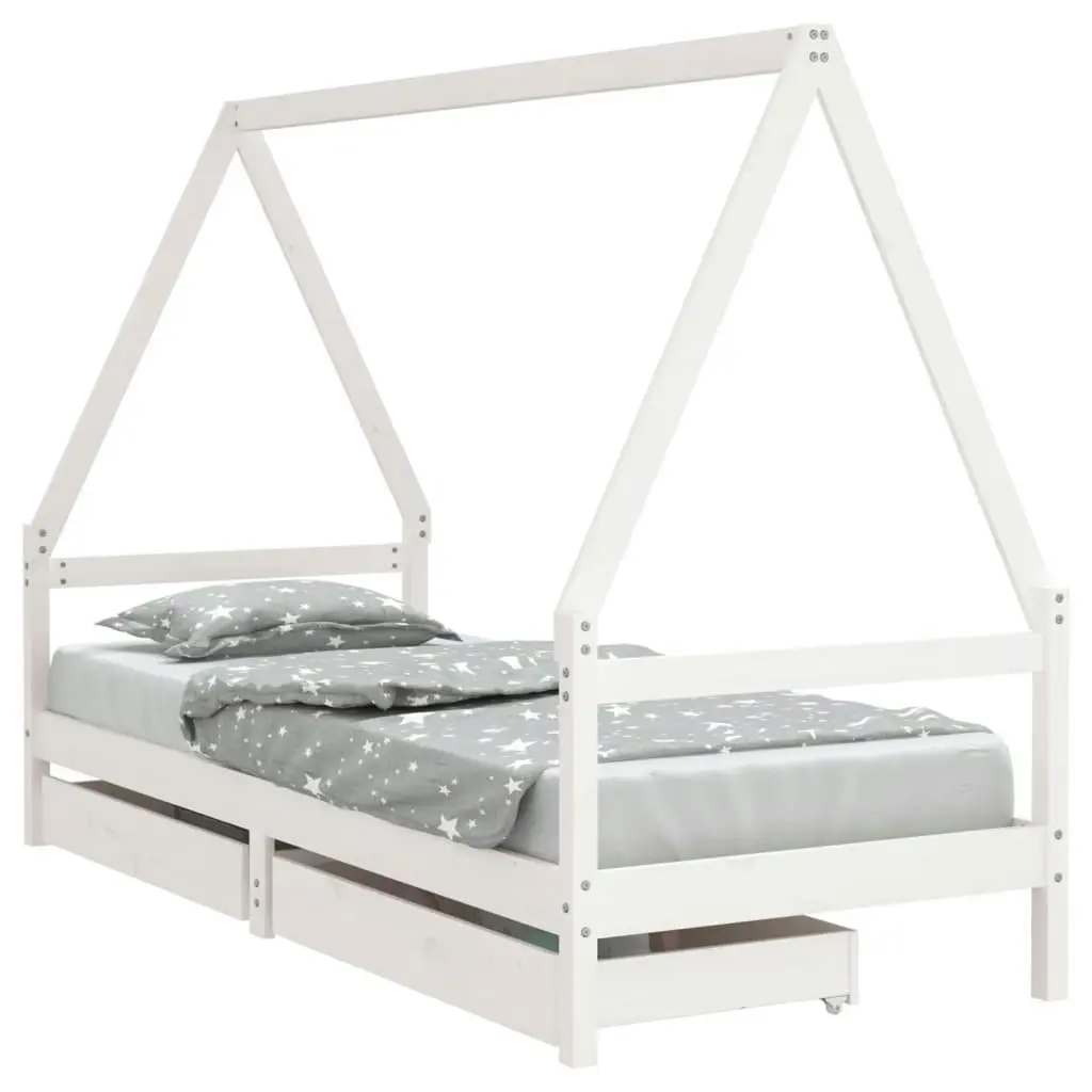 Kids Bed Frame with Drawers White 90x190 cm Solid Wood Pine 834478