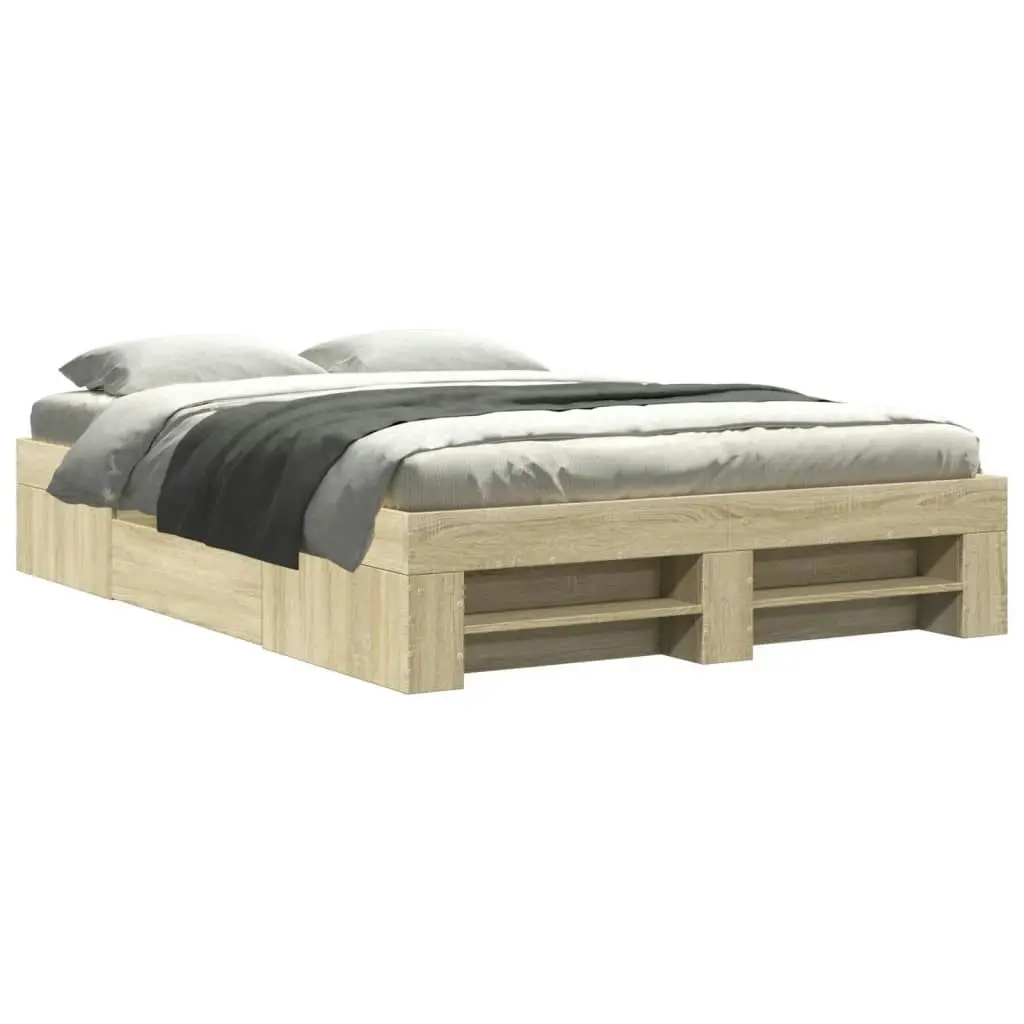 Bed Frame Sonoma Oak 135x190 cm Engineered Wood 3295508