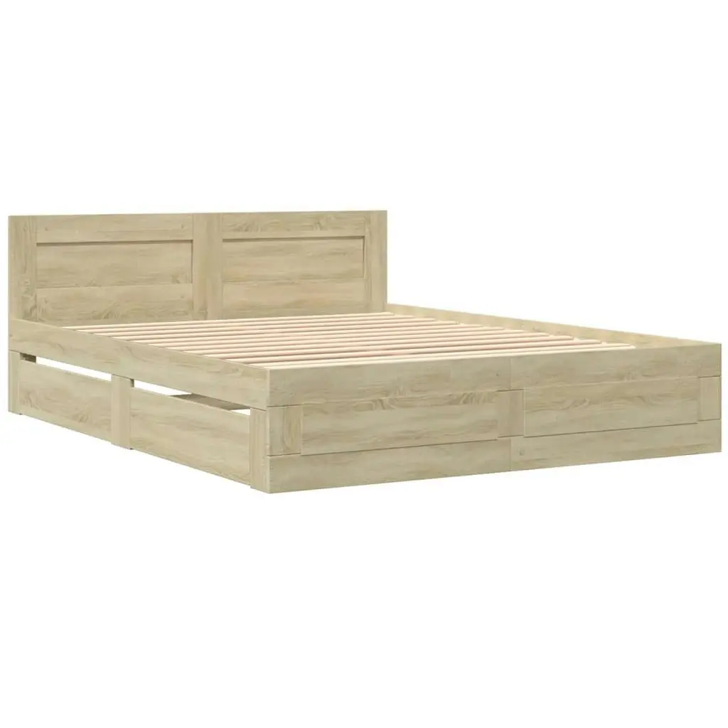 Bed Frame with Headboard Sonoma Oak 150x200 cm Engineered Wood 3295557