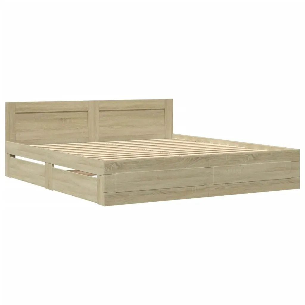 Bed Frame with Headboard without Mattress Sonoma Oak 183x203 cm King 3295543