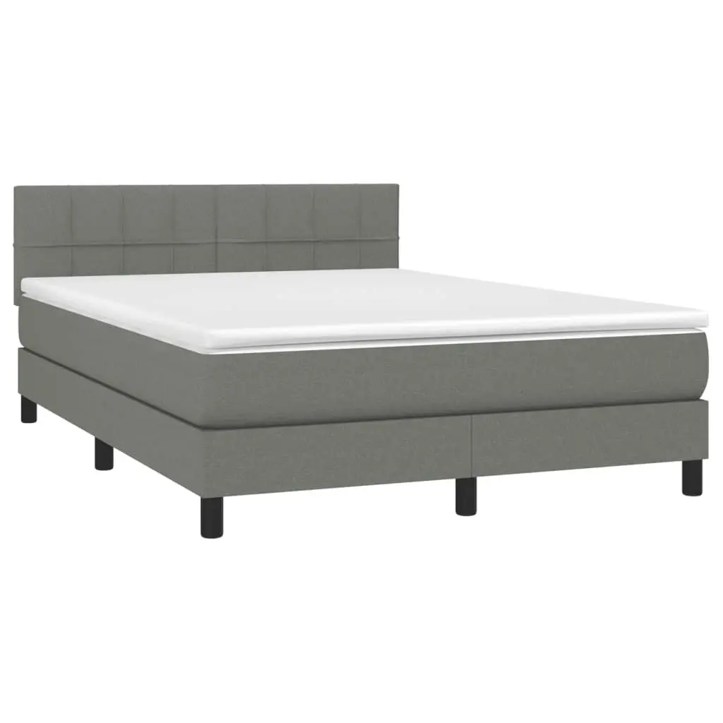 Box Spring Bed with Mattress Dark Grey 137x187 cm Double Size Fabric 3283180