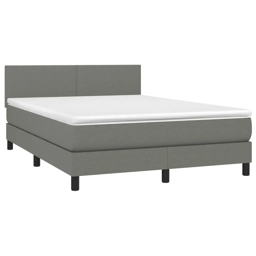 Box Spring Bed with Mattress Dark Grey 137x187 cm Double Size Fabric 3283176