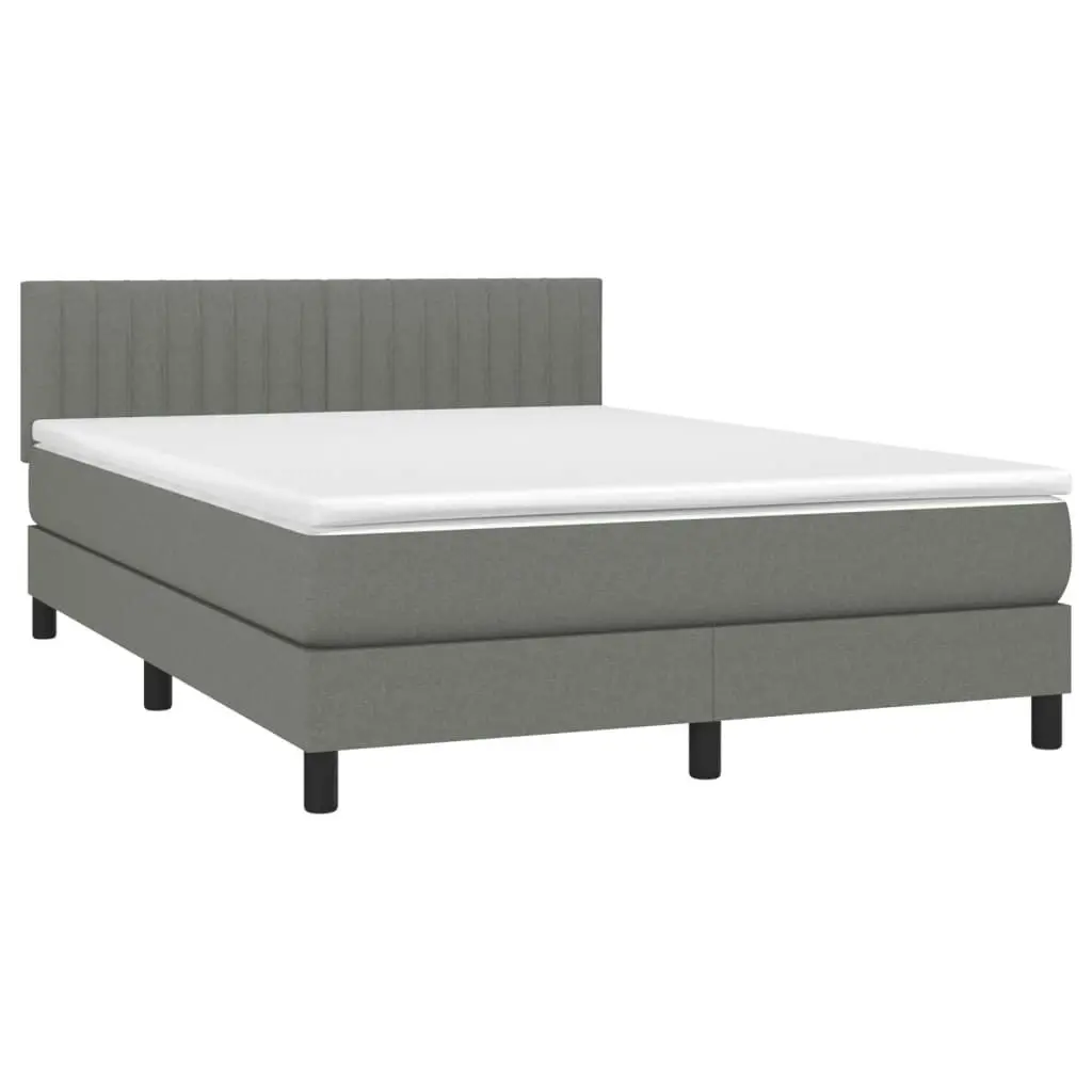 Box Spring Bed with Mattress Dark Grey 137x187 cm Double Size Fabric 3283184