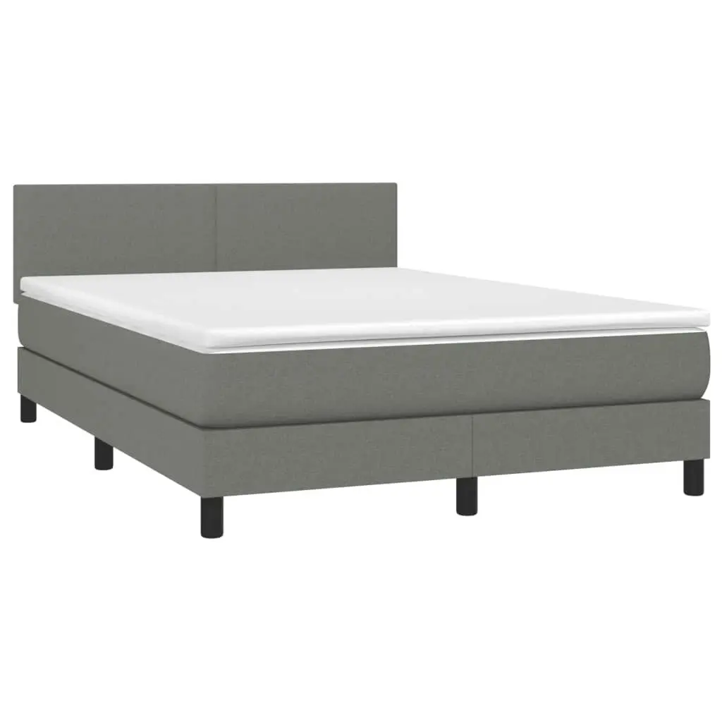 Box Spring Bed with Mattress&LED Dark Grey 137x187 cm Double Size Fabric 3283259