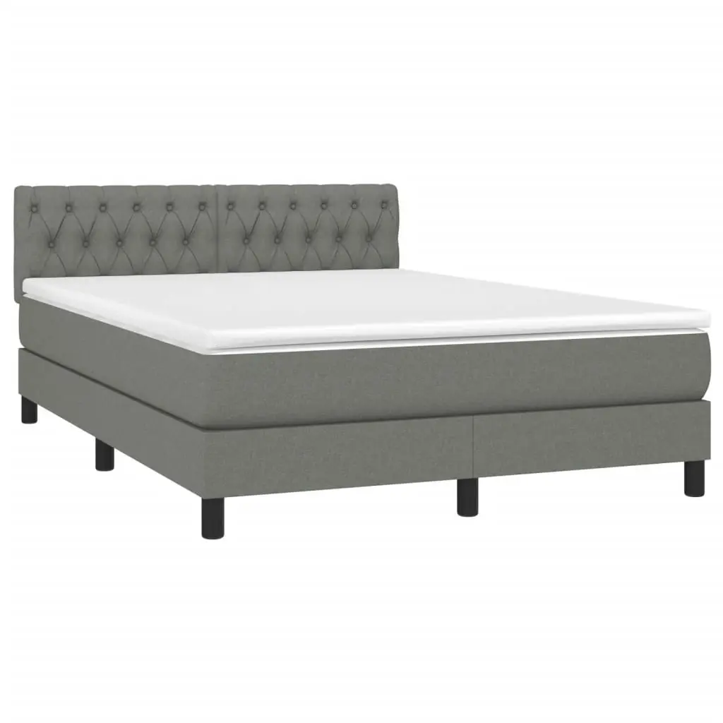 Box Spring Bed with Mattress&LED Dark Grey 153x203 cm Queen Size Fabric 3283283