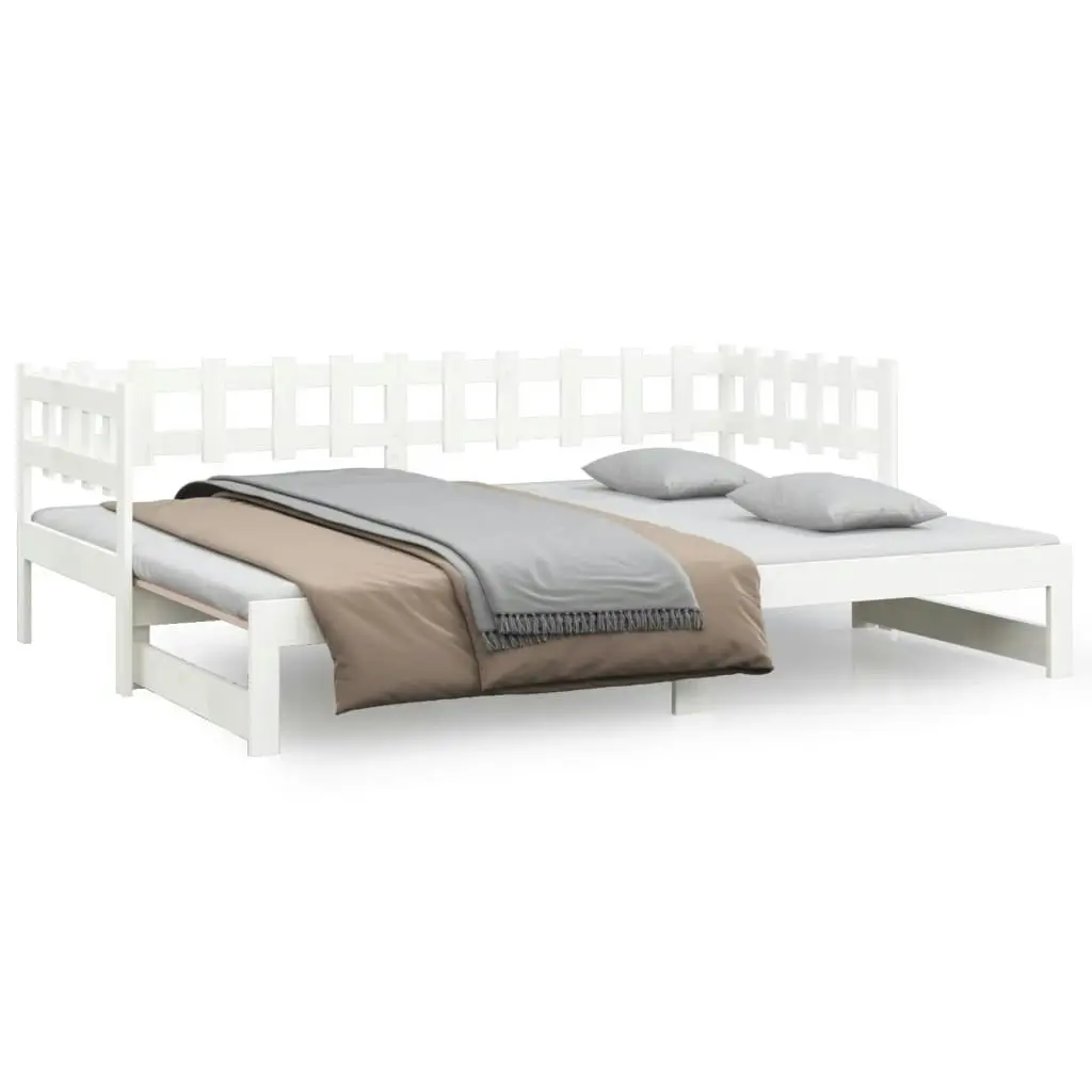 Pull-out Day Bed White 2x(92x187) cm Single Size Solid Wood Pine 820777