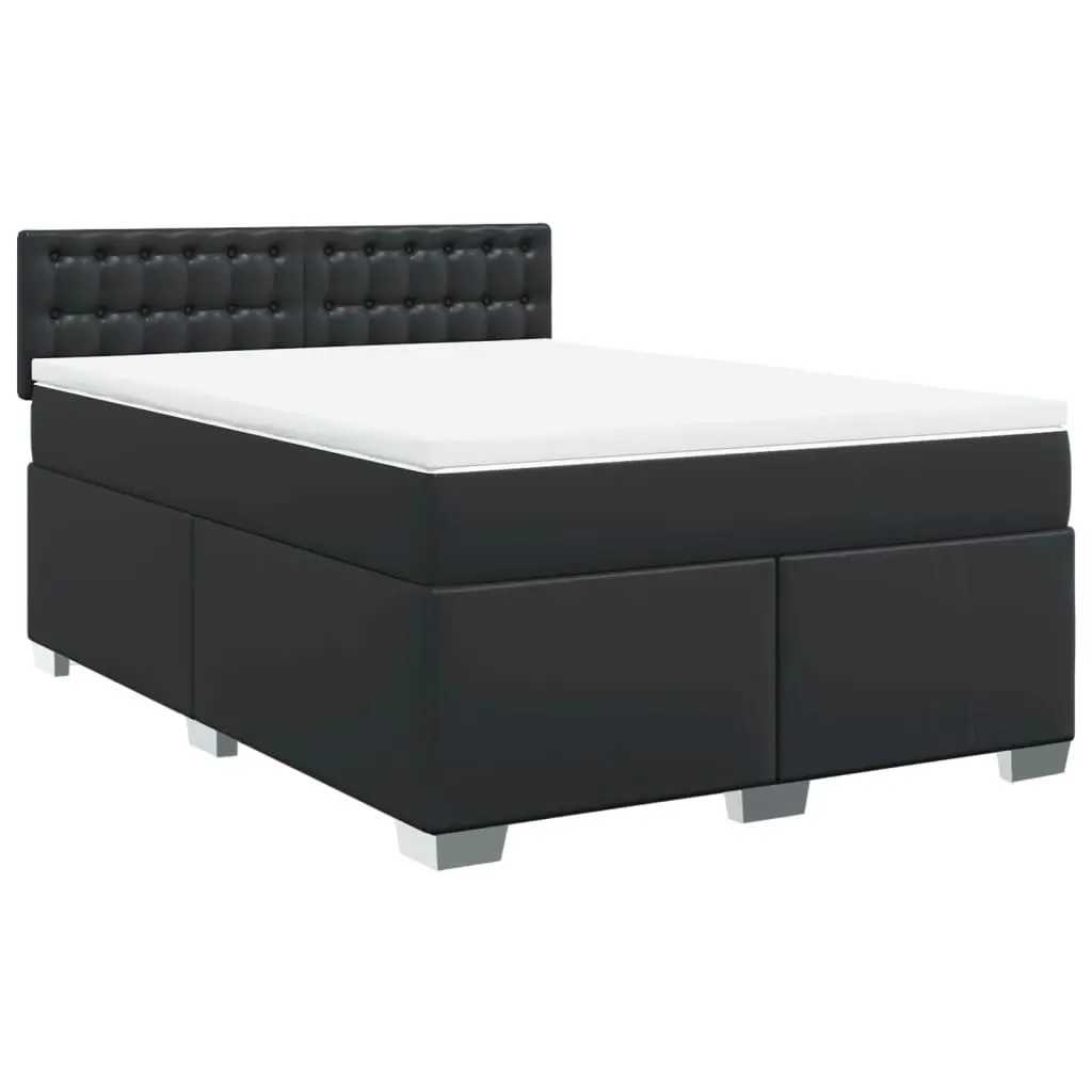 Box Spring Bed with Mattress Black Queen Faux Leather 3286155