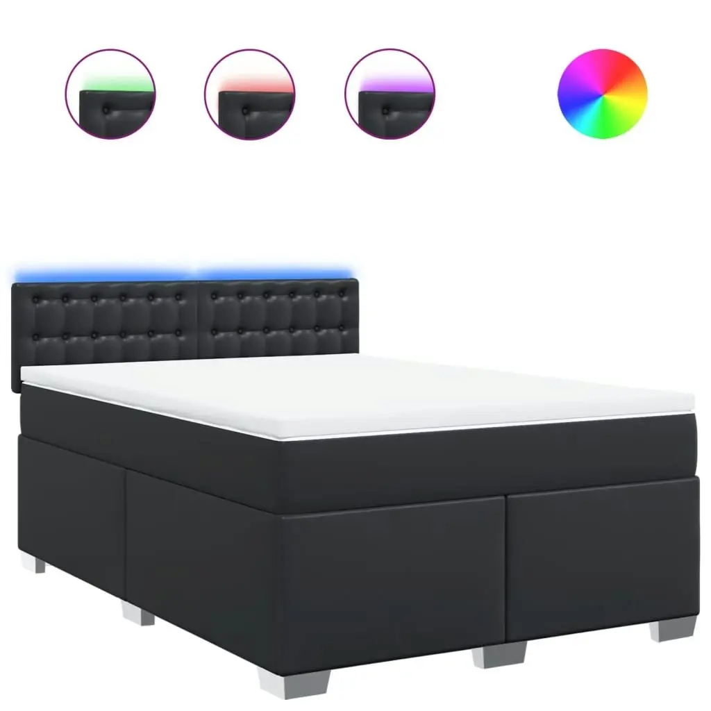 Box Spring Bed with Mattress Black Queen Faux Leather 3288455