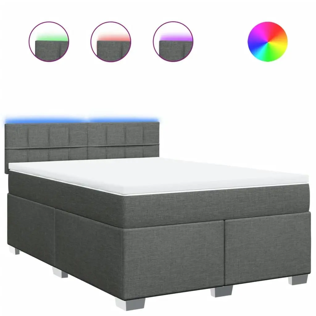 Box Spring Bed with Mattress Dark Grey Double Fabric 3288382