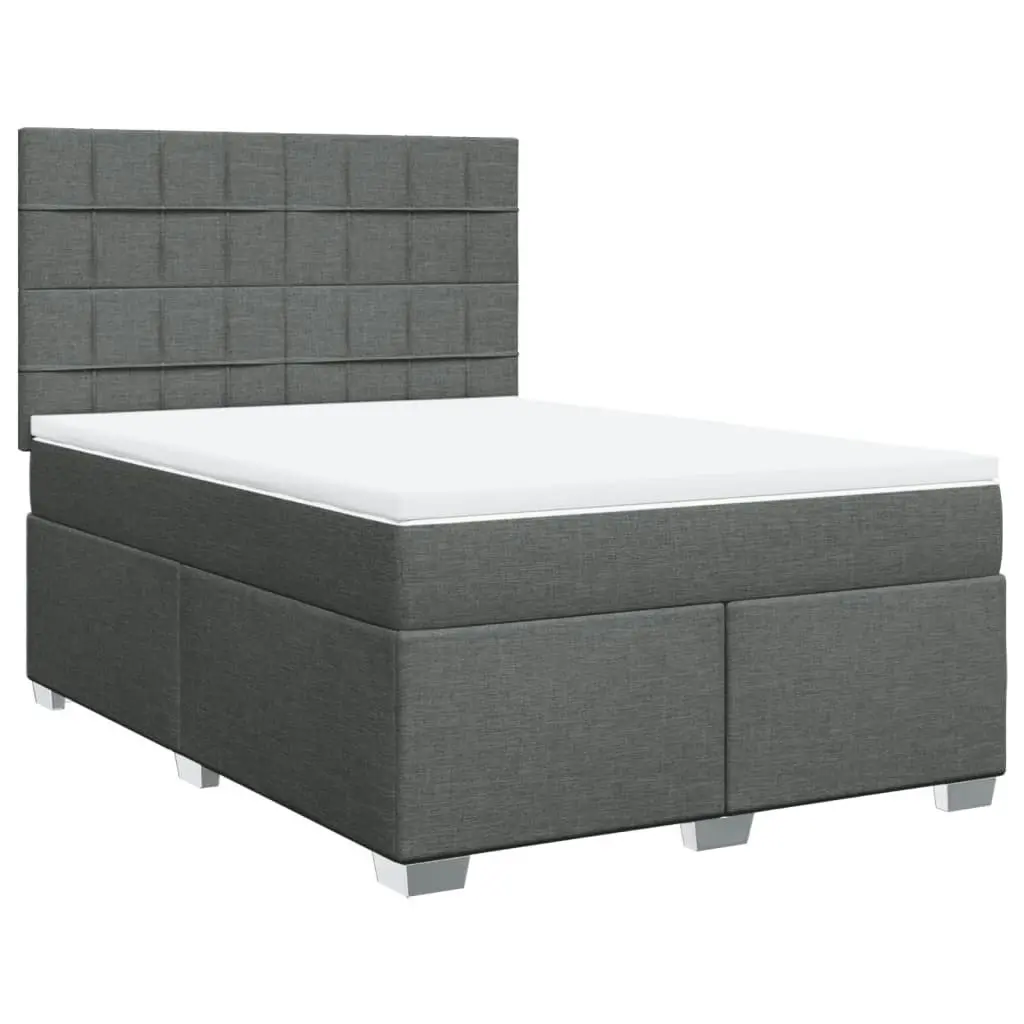 Box Spring Bed with Mattress Dark Grey Double Fabric 3290682