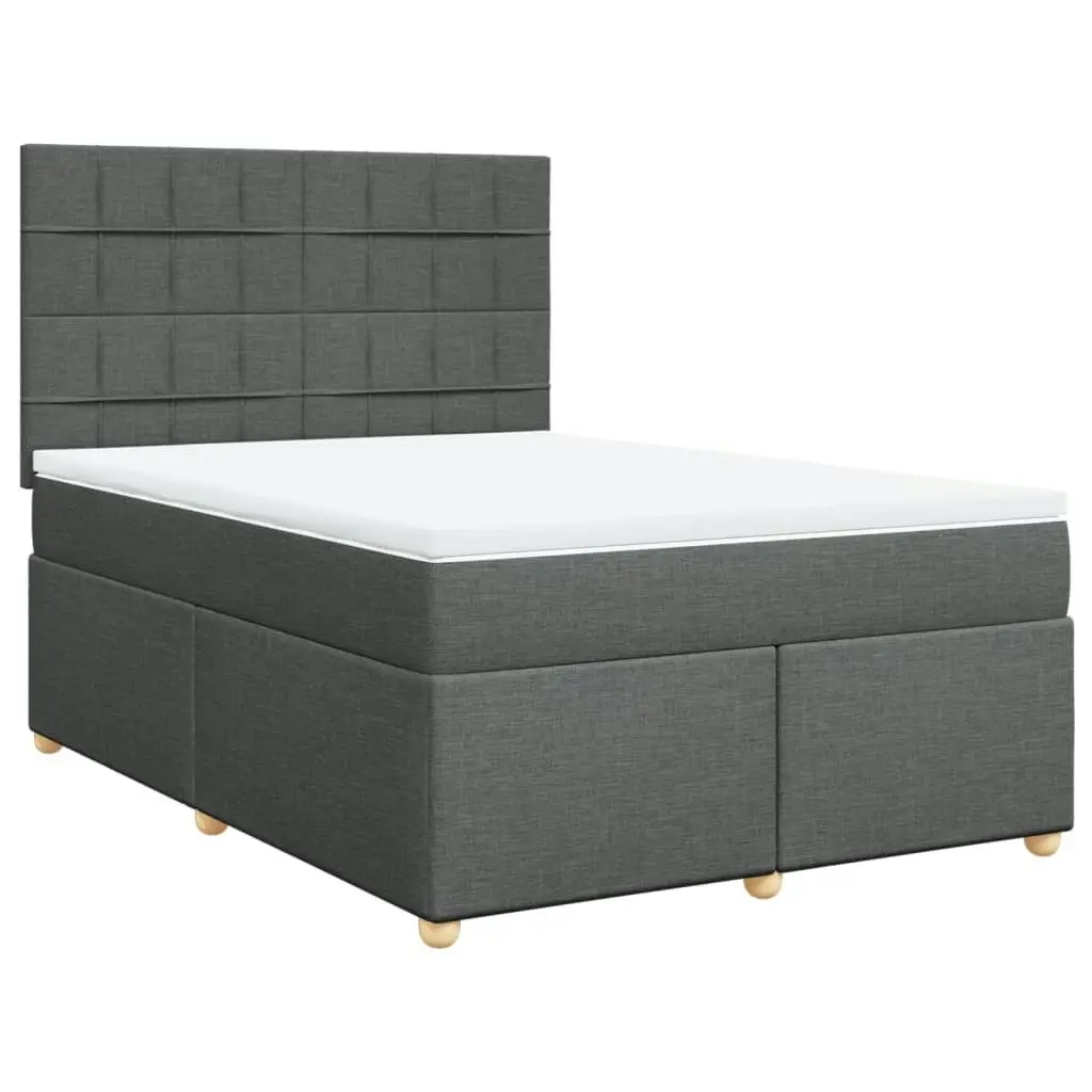 Box Spring Bed with Mattress Dark Grey Double Fabric 3291474