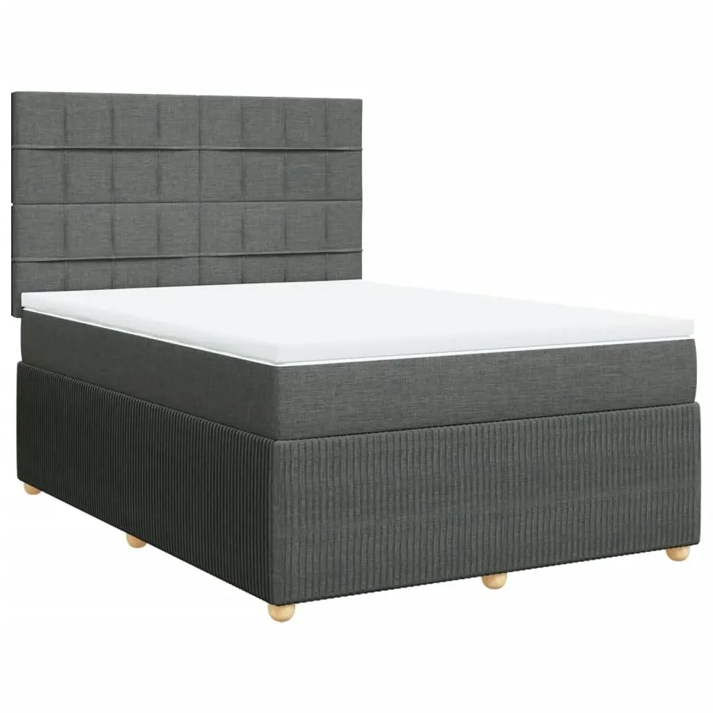 Box Spring Bed with Mattress Dark Grey Double Fabric 3292562