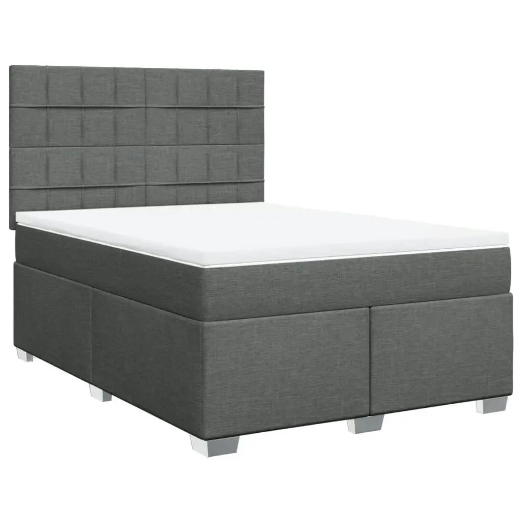 Box Spring Bed with Mattress Dark Grey Double Fabric 3292982