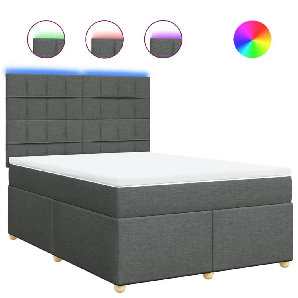 Box Spring Bed with Mattress Dark Grey Double Fabric 3293774