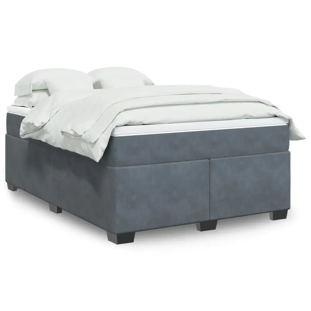 Box Spring Bed with Mattress Dark Grey Double Velvet 3285327