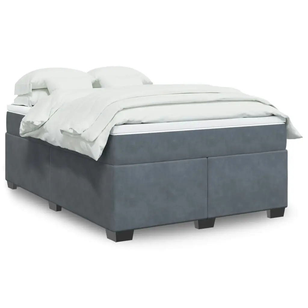 Box Spring Bed with Mattress Dark Grey Queen Velvet 3285329