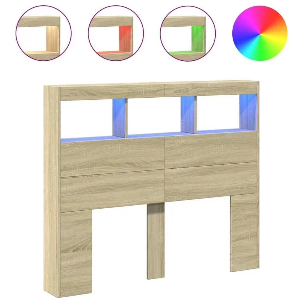 Headboard Cabinet with LED Sonoma Oak 120x17x102 cm 839191