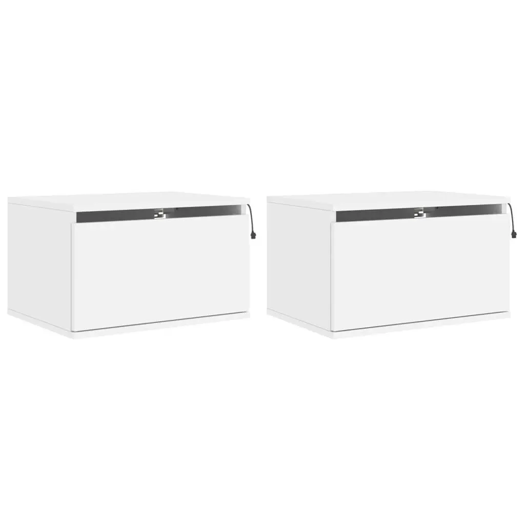 Wall-mounted Bedside Cabinets with LED Lights 2 pcs White 836827