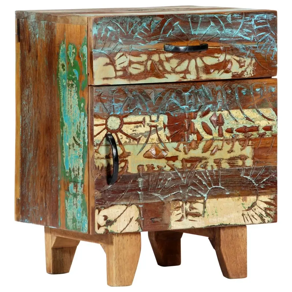 Hand Carved Bedside Cabinet 40x30x50 cm Solid Reclaimed Wood 247911