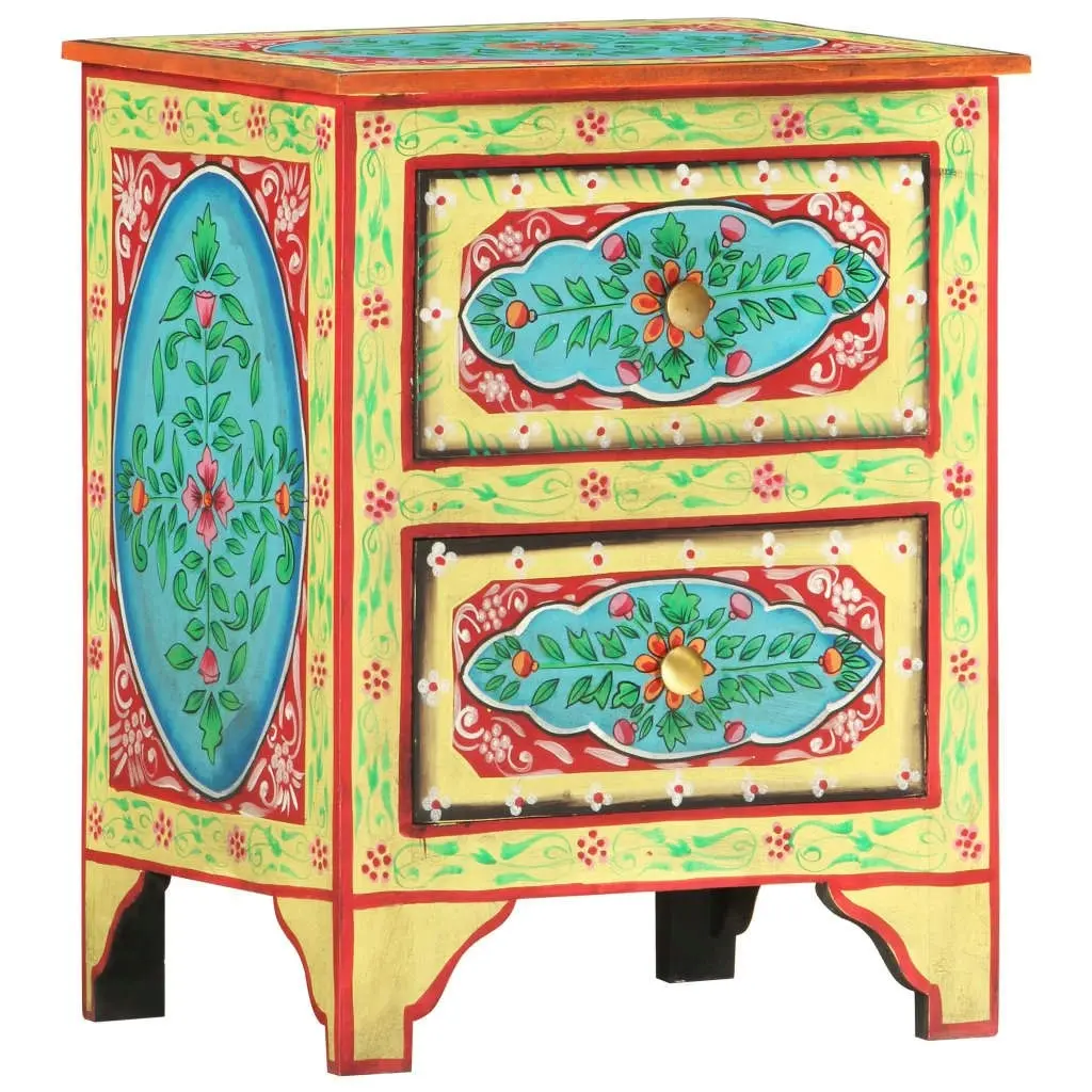 Hand Painted Bedside Cabinet 40x30x50 cm Solid Mango Wood 286158