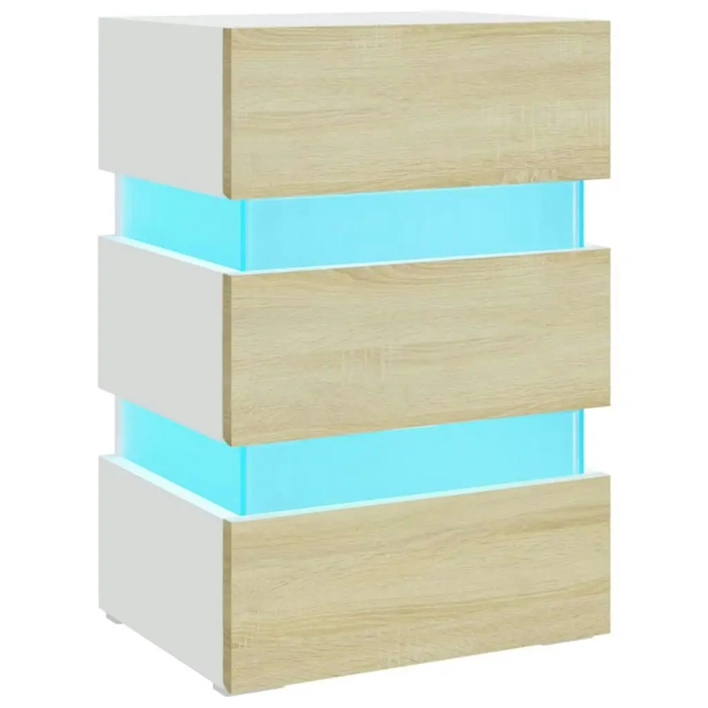 LED Bedside Cabinet White and Sonoma Oak 45x35x67 cm Engineered Wood 326845