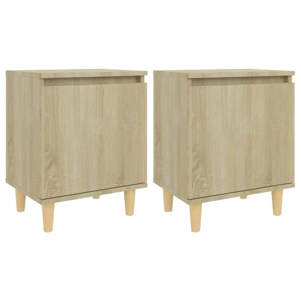 Bed Cabinets with Solid Wood Legs 2 pcs Sonoma Oak 40x30x50 cm 805822