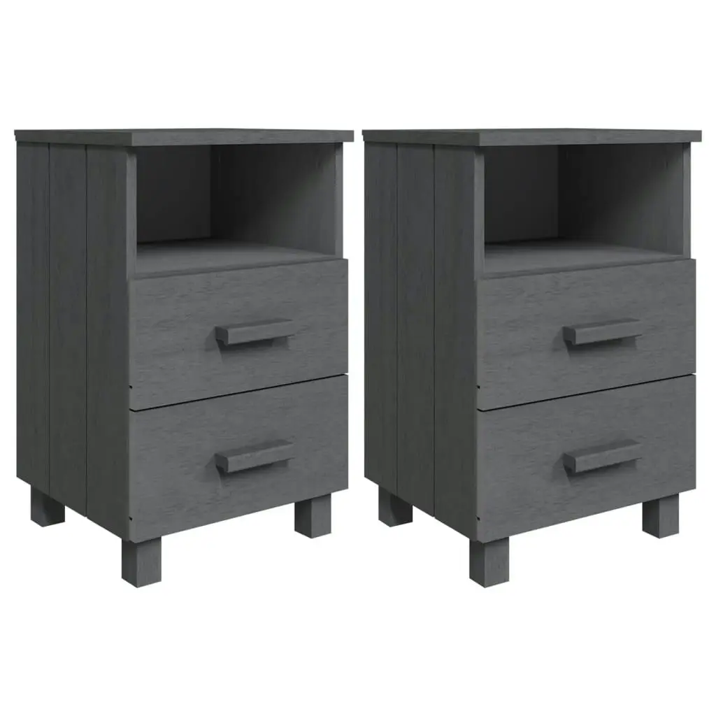 Bedside Cabinets"HAMAR"2 pcs Dark Grey 40x35x62 cm Solid Wood 340418