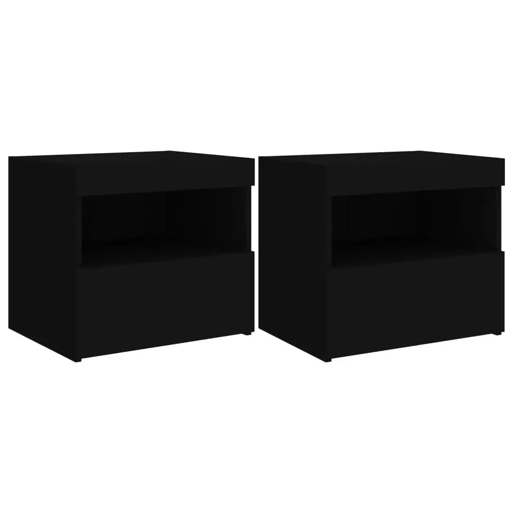 Bedside Cabinets with LED Lights 2 pcs Black 50x40x45 cm 836766