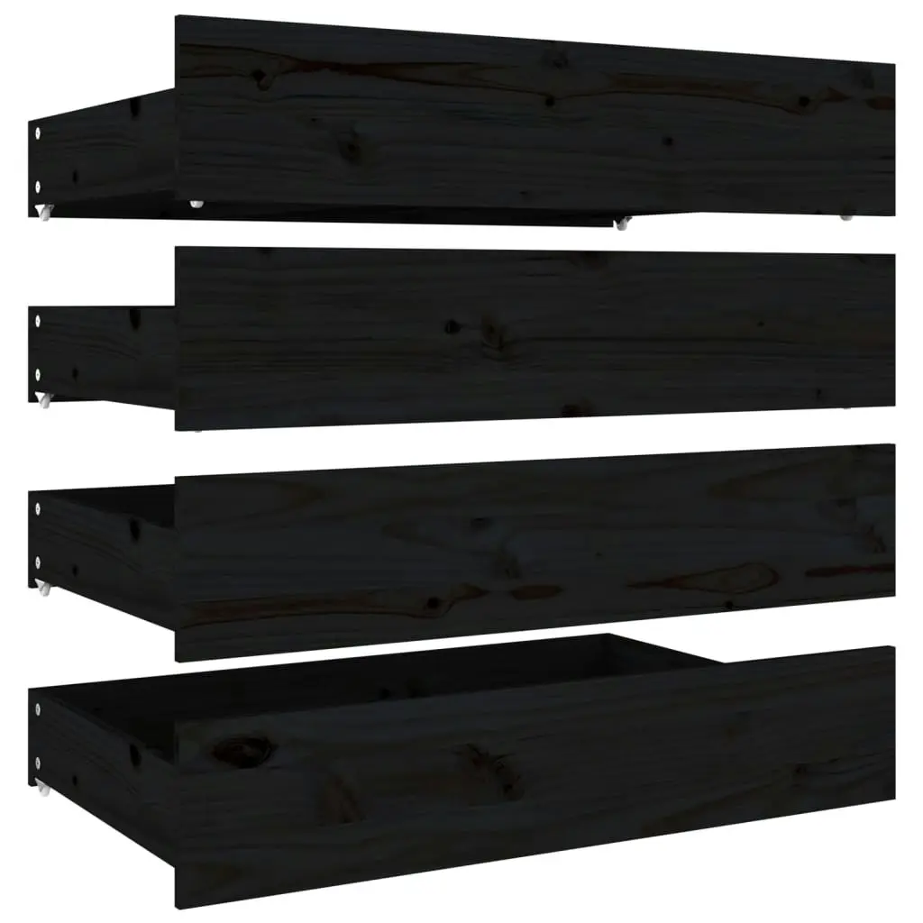 Bed Drawers 4 pcs Black Solid Wood Pine 815003