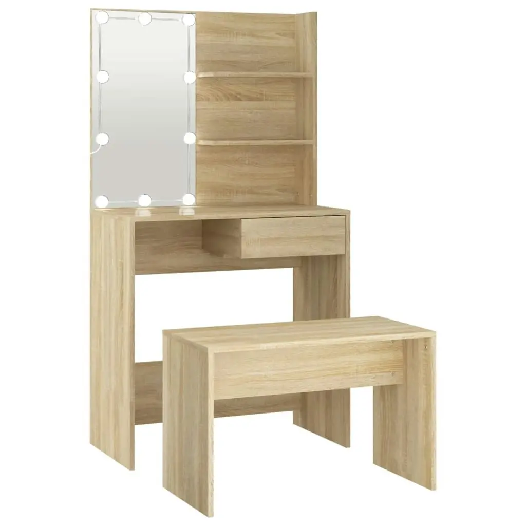 Dressing Table Set with LED Sonoma Oak Engineered Wood 3114109