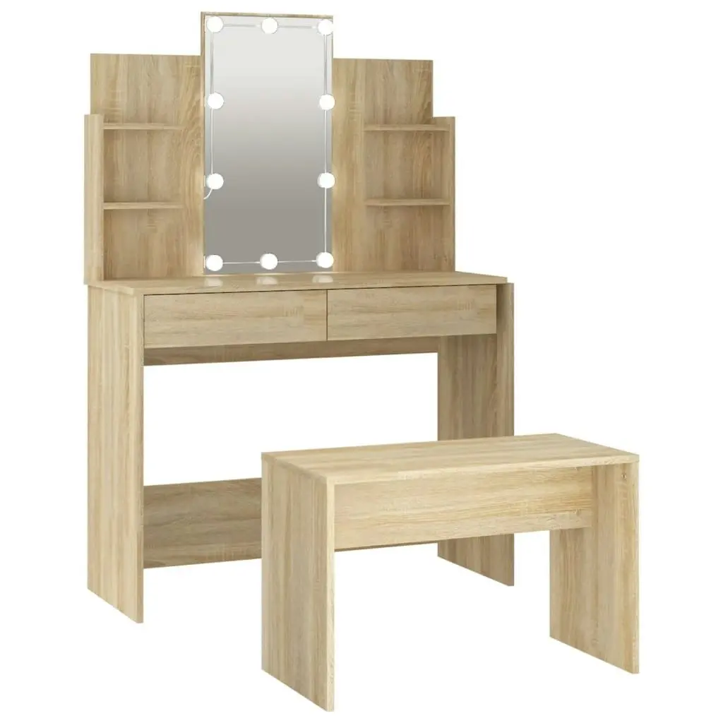 Dressing Table Set with LED Sonoma Oak Engineered Wood 3114125