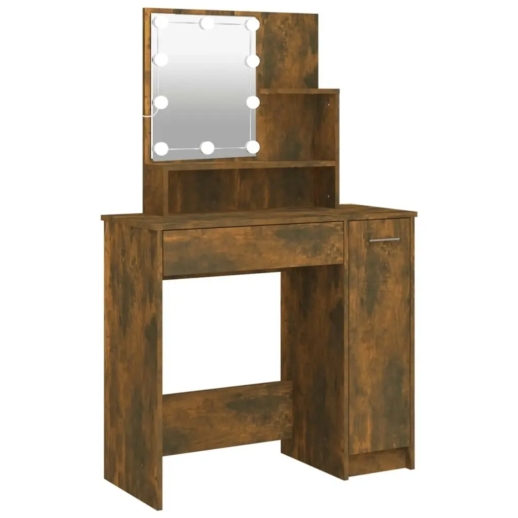 Dressing Table with LED Smoked Oak 86.5x35x136 cm 820484