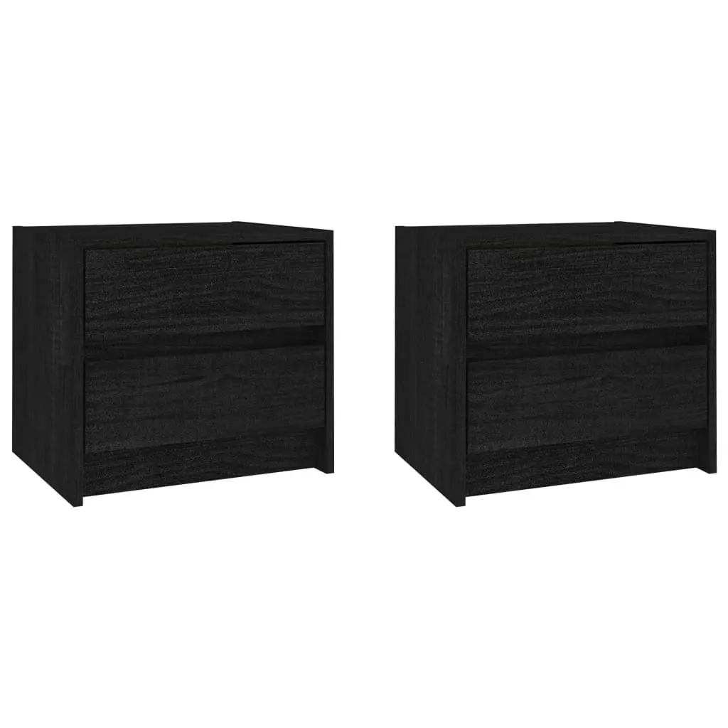 Bedside Cabinets 2 pcs Black 40x30.5x35.5 cm Solid Pine Wood 808082