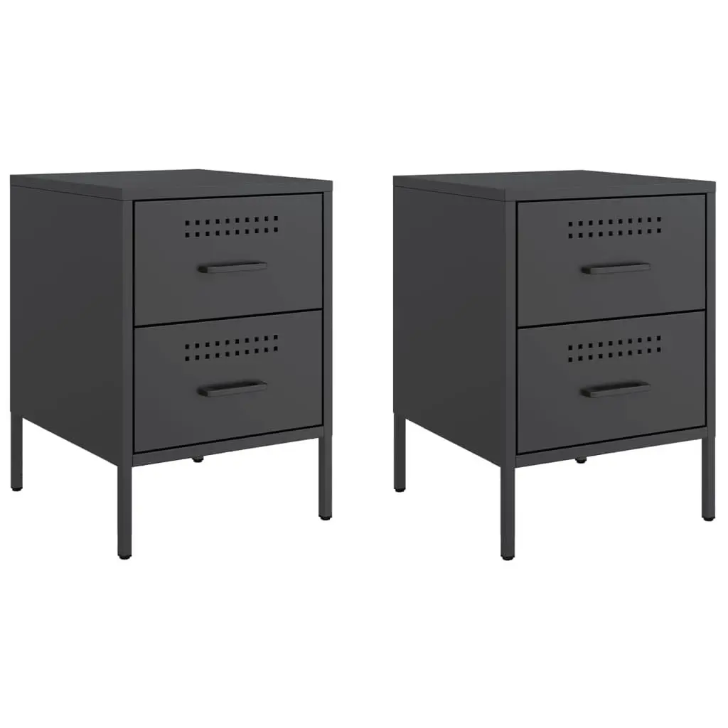 Bedside Cabinets 2 pcs Black 36x39x50.5 cm Steel 842923