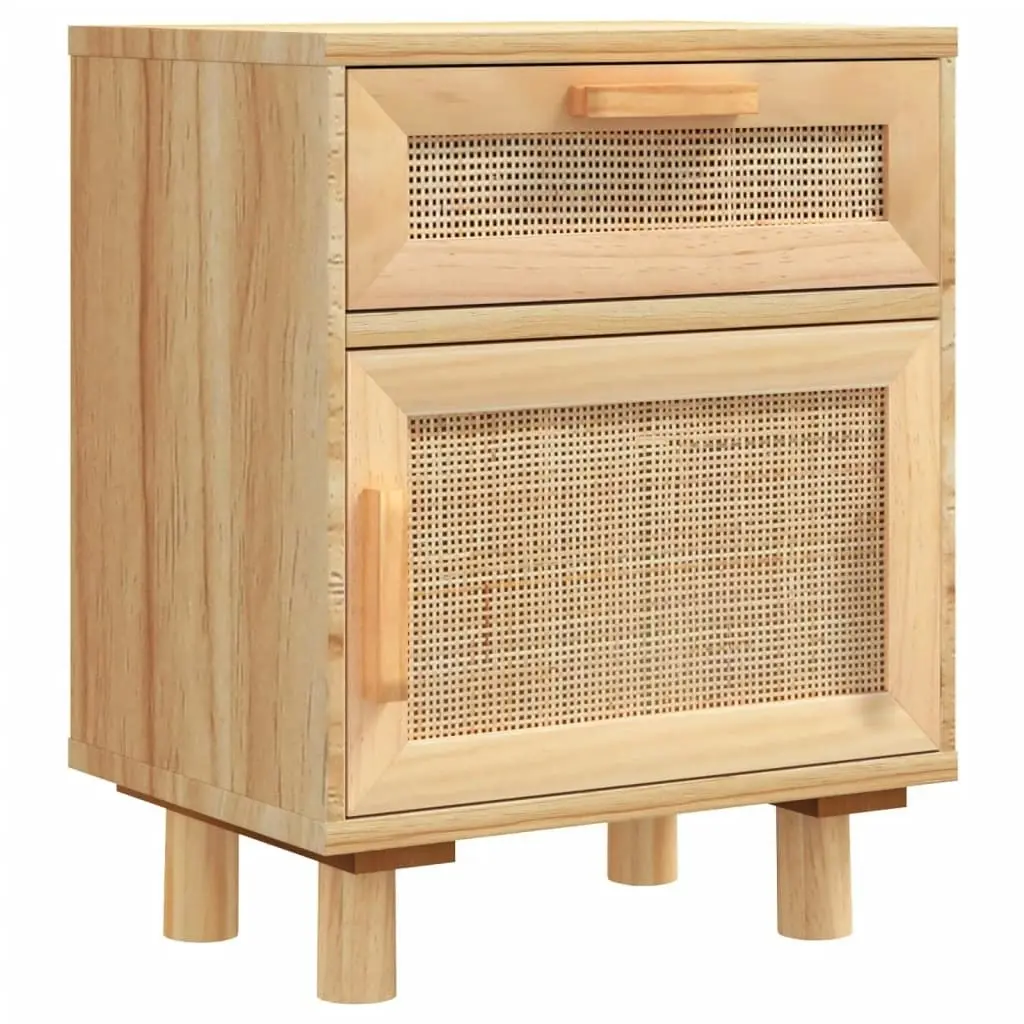 Bedside Cabinet Brown Solid Wood Pine and Natural Rattan 345610