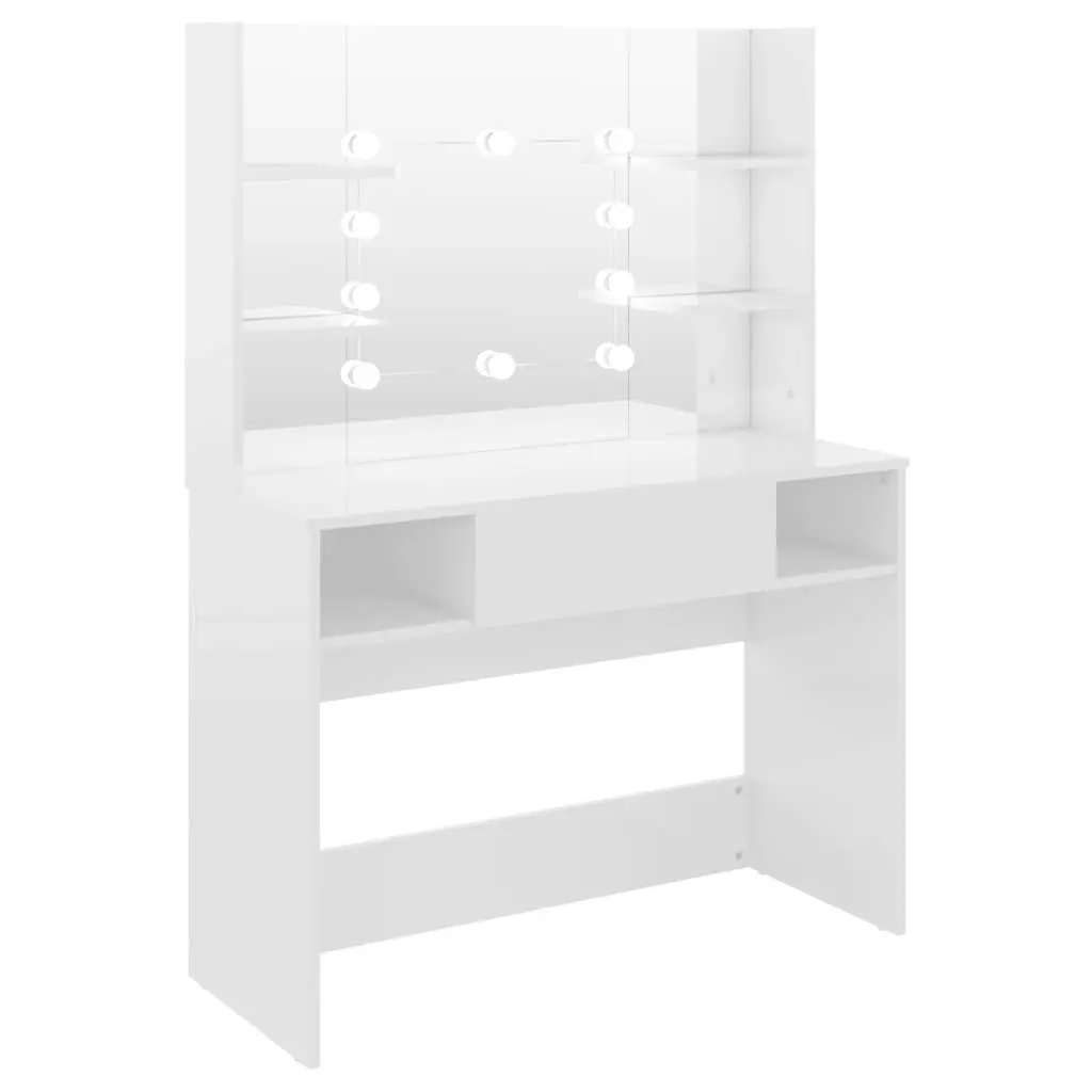 Makeup Table with LED Lights 100x40x135 cm MDF Shining White 331539