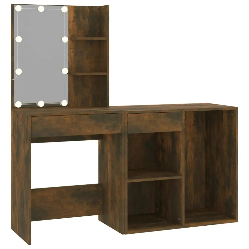 LED Dressing Table with Cabinet Smoked Oak Engineered Wood 3120185