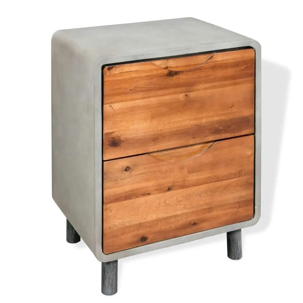 Nightstand Concrete Solid Acacia Wood 40x30x50 cm 244994