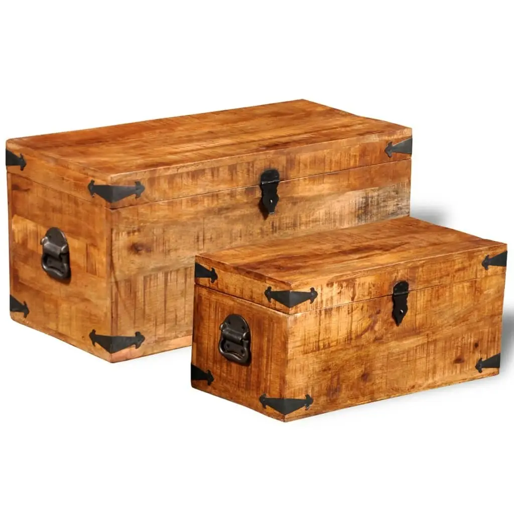 Storage Chest Set 2 Pieces Rough Mango Wood 241634