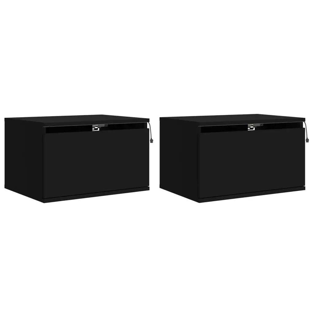 Wall-mounted Bedside Cabinets with LED Lights 2 pcs Black 836829