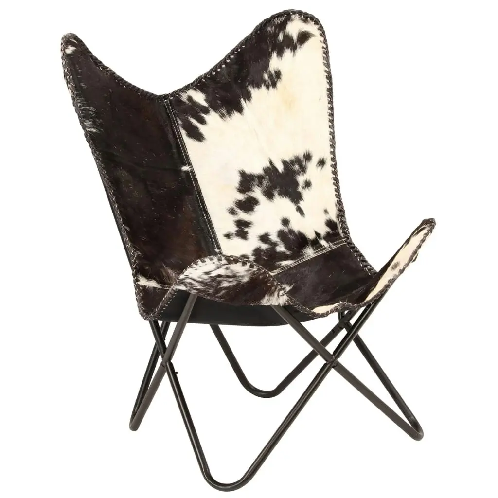 Butterfly Chair Black and White Genuine Goat Leather 246390